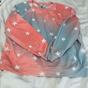 Wildfox Coral Pink to Dusty Blue Star Ombre Sweatshirt